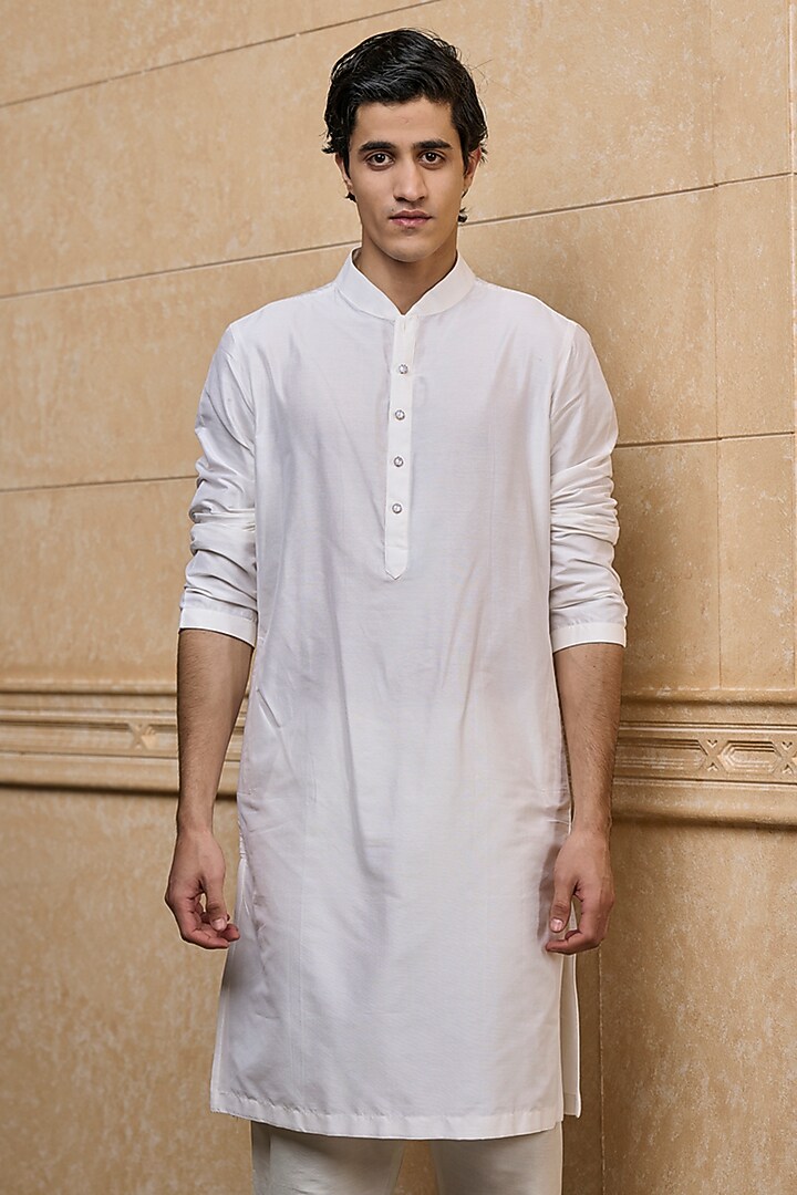 White Viscose Embroidered Wedding Sherwani Set by TASVA at Pernia's Pop Up Shop