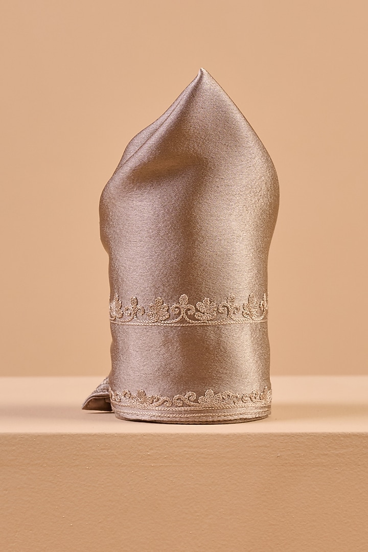 Grey Satin Embroidered Pocket Square by TASVA at Pernia's Pop Up Shop