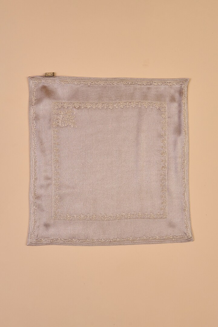 Grey Satin Embroidered Pocket Square by TASVA at Pernia's Pop Up Shop