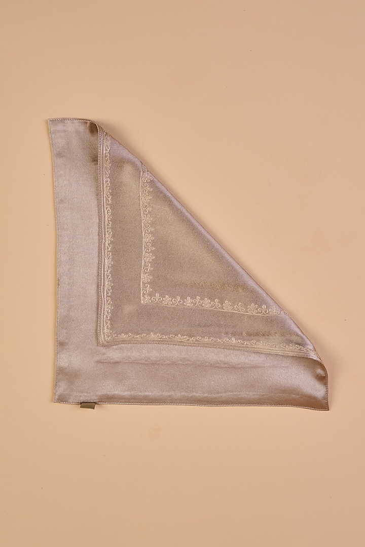 Grey Satin Embroidered Pocket Square by TASVA at Pernia's Pop Up Shop