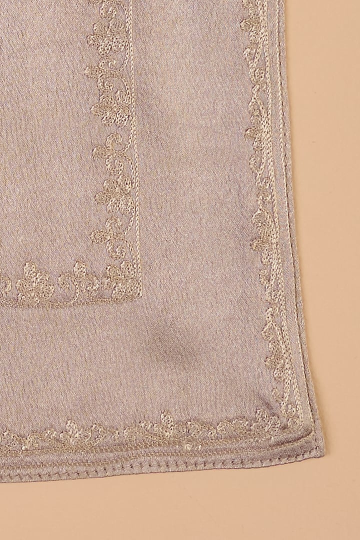 Grey Satin Embroidered Pocket Square by TASVA at Pernia's Pop Up Shop