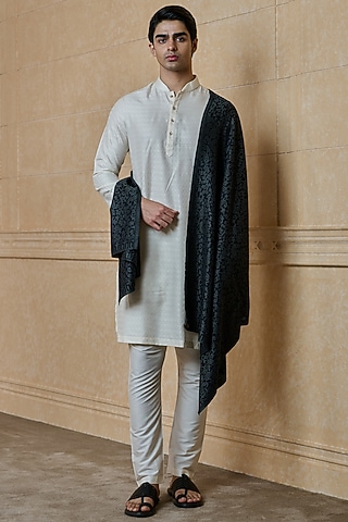 Black Woven Fabric Shawl by TASVA