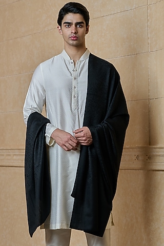 Black Woven Jacquard Shawl by TASVA