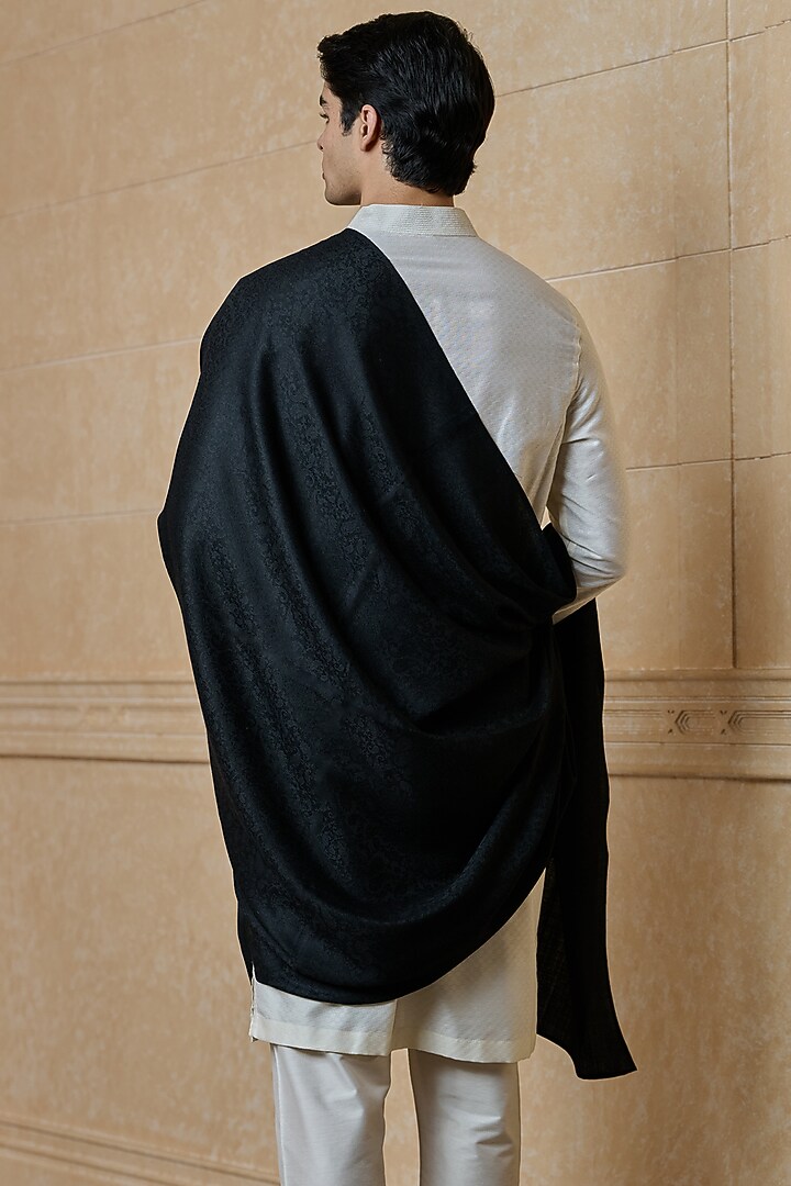 Black Woven Jacquard Shawl by TASVA at Pernia's Pop Up Shop