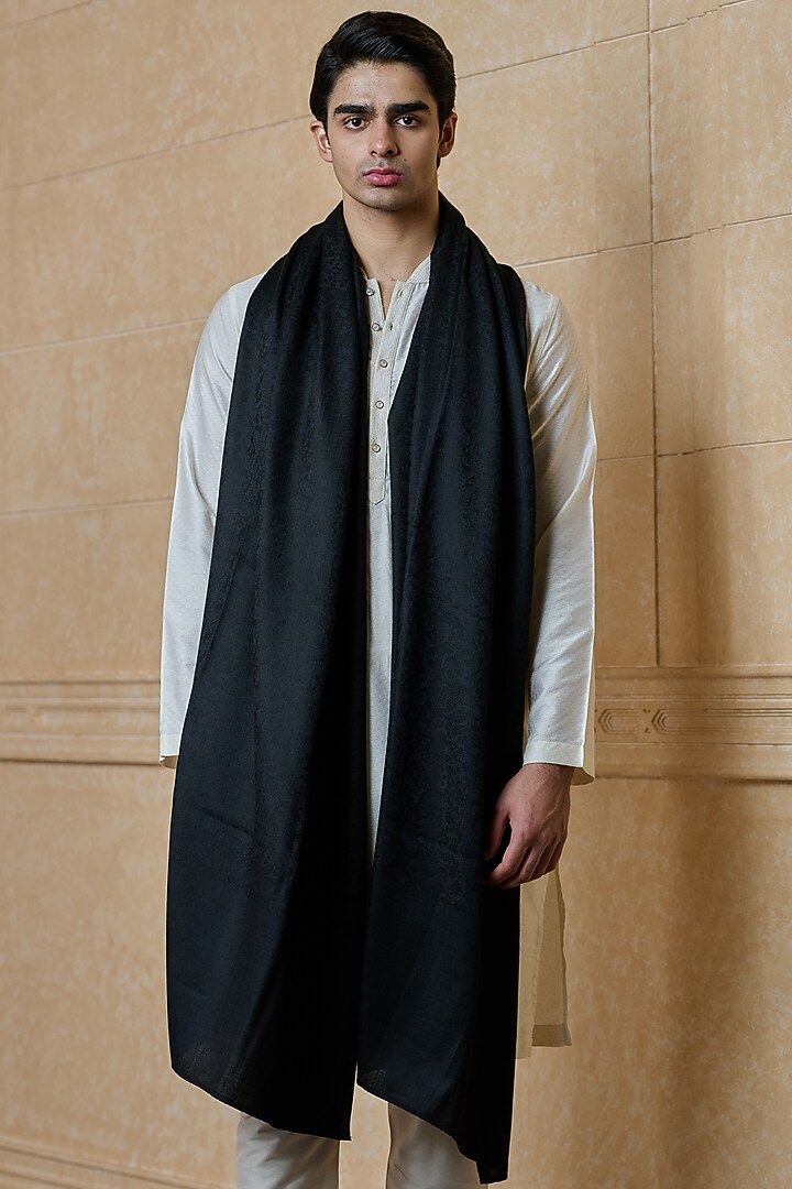 Black Woven Jacquard Shawl by TASVA at Pernia's Pop Up Shop