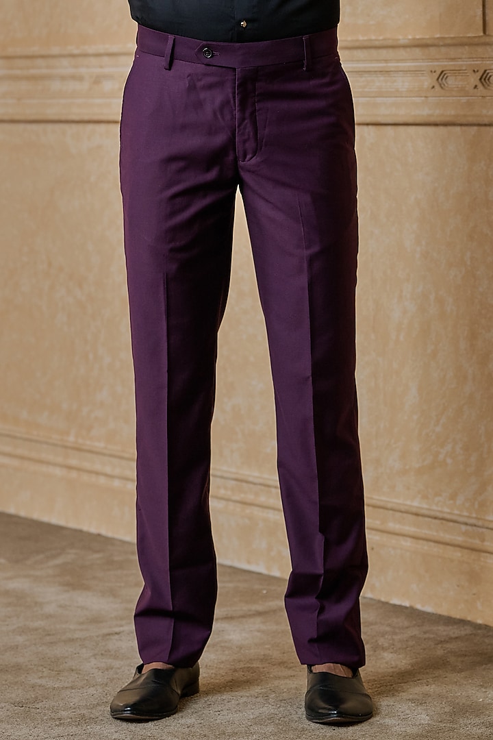 Wine Polyester Blend Trousers by TASVA