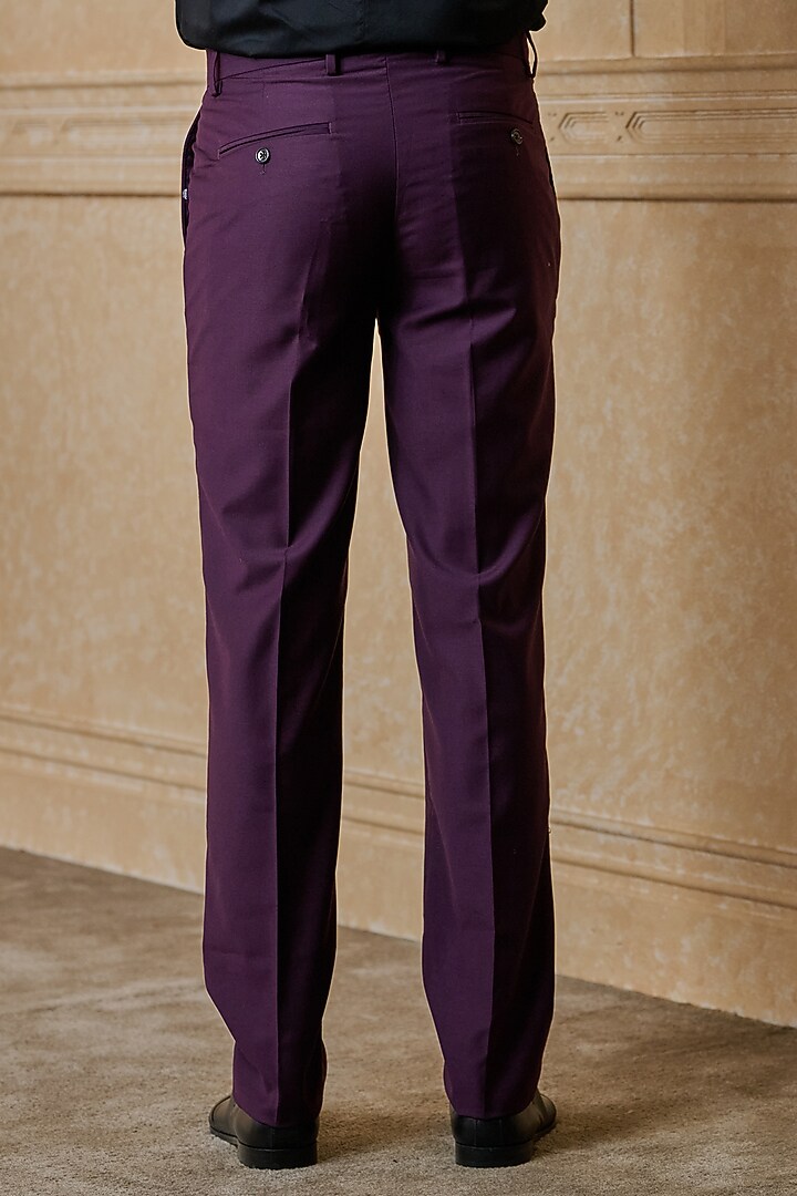 Wine Polyester Blend Trousers by TASVA at Pernia's Pop Up Shop