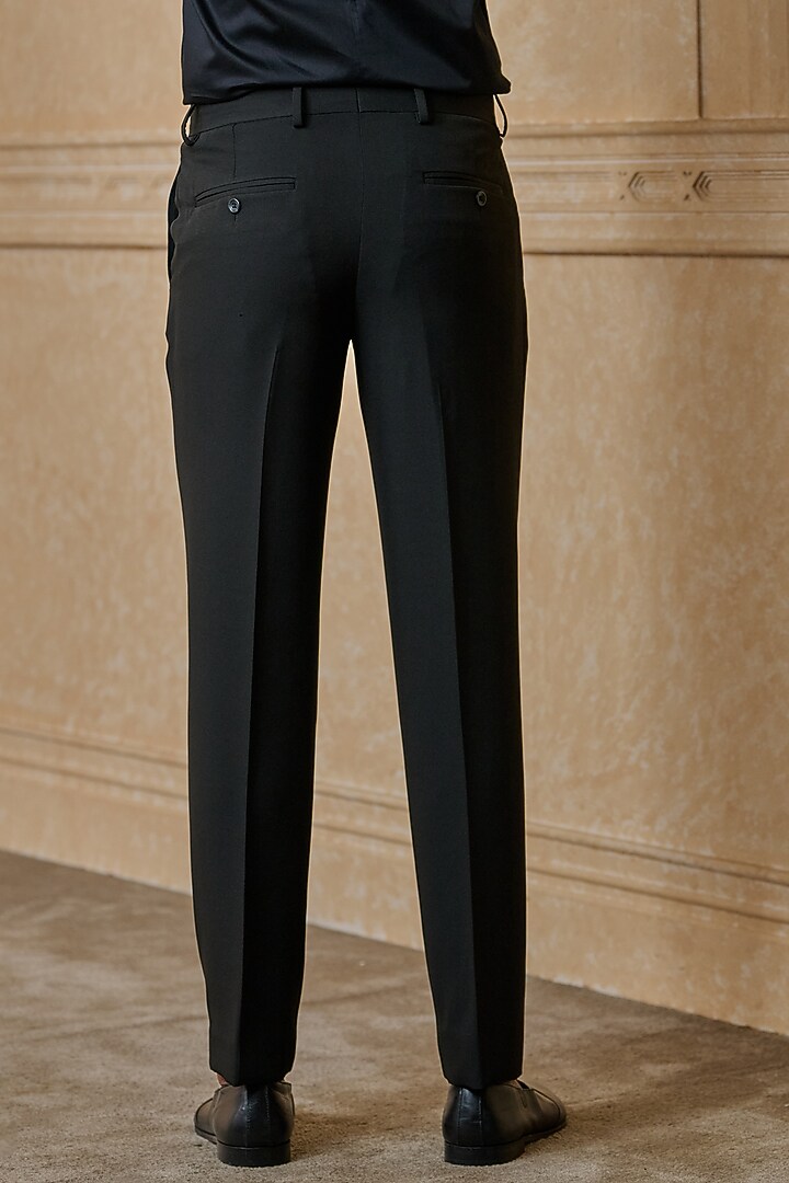 Black Polyester Blend Trousers by TASVA at Pernia's Pop Up Shop