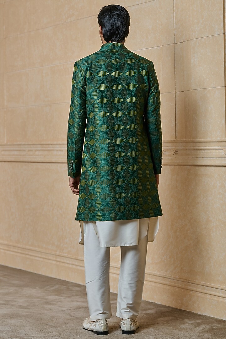 Teal Polyester Embroidered Indowestern Set by TASVA at Pernia's Pop Up Shop