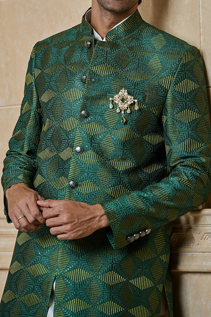 Teal Polyester Embroidered Indowestern Set by TASVA at Pernia's Pop Up Shop