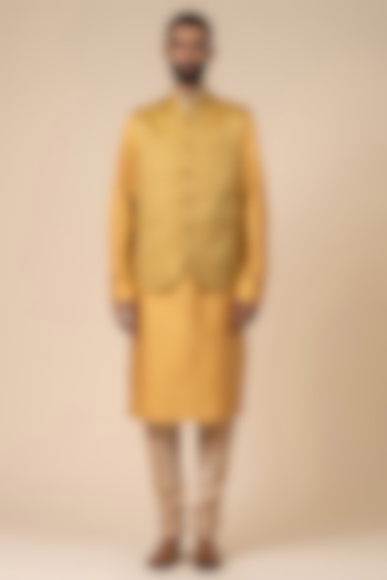 Yellow Ochre Jacquard Bundi Jacket Set by TASVA