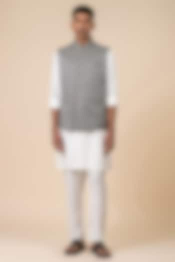 Medium Grey Jacquard Bundi Jacket Set by TASVA