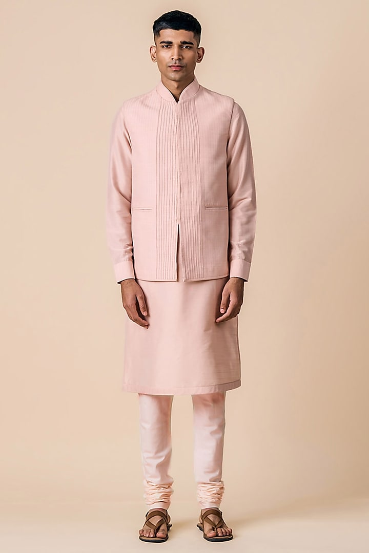 Pink Viscose Blend Bundi Jacket Set by TASVA