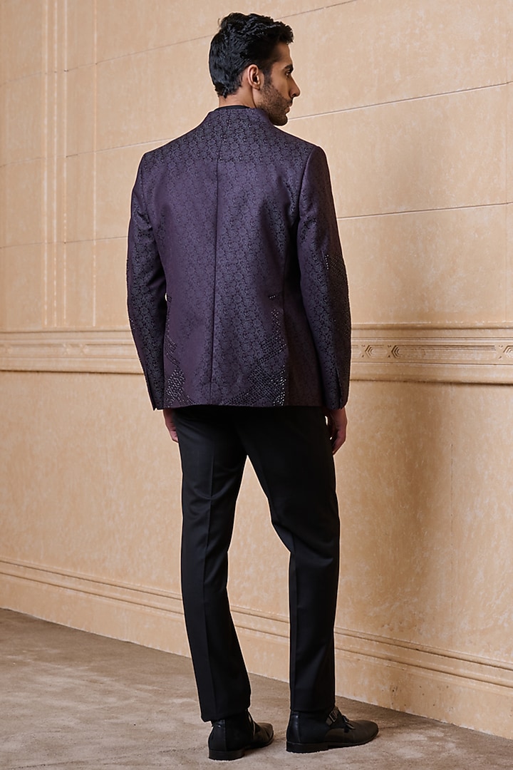 Wine Poly Viscose Embroidered Blazer Set by TASVA at Pernia's Pop Up Shop