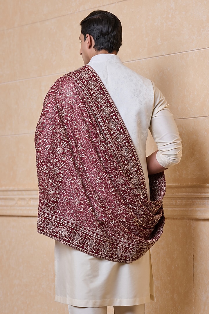 Maroon Georgette Embroidered Stole by TASVA at Pernia's Pop Up Shop