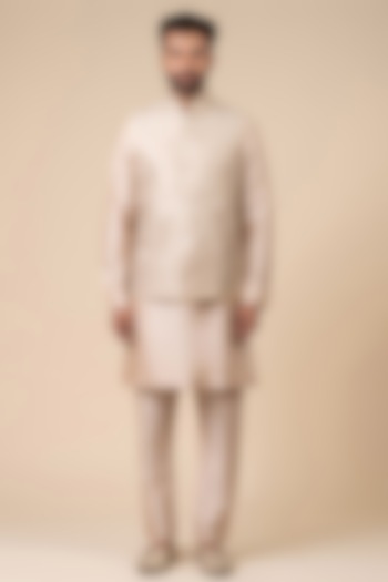 Pink Rayon Blend Paisley Embroidered Bundi Jacket Set by TASVA at Pernia's Pop Up Shop