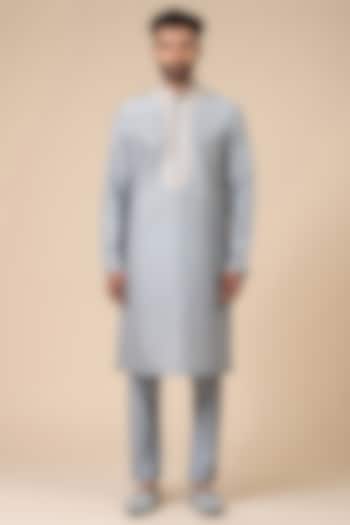 Light Blue Viscose Blend Aari Embroidered Kurta Set by TASVA at Pernia's Pop Up Shop