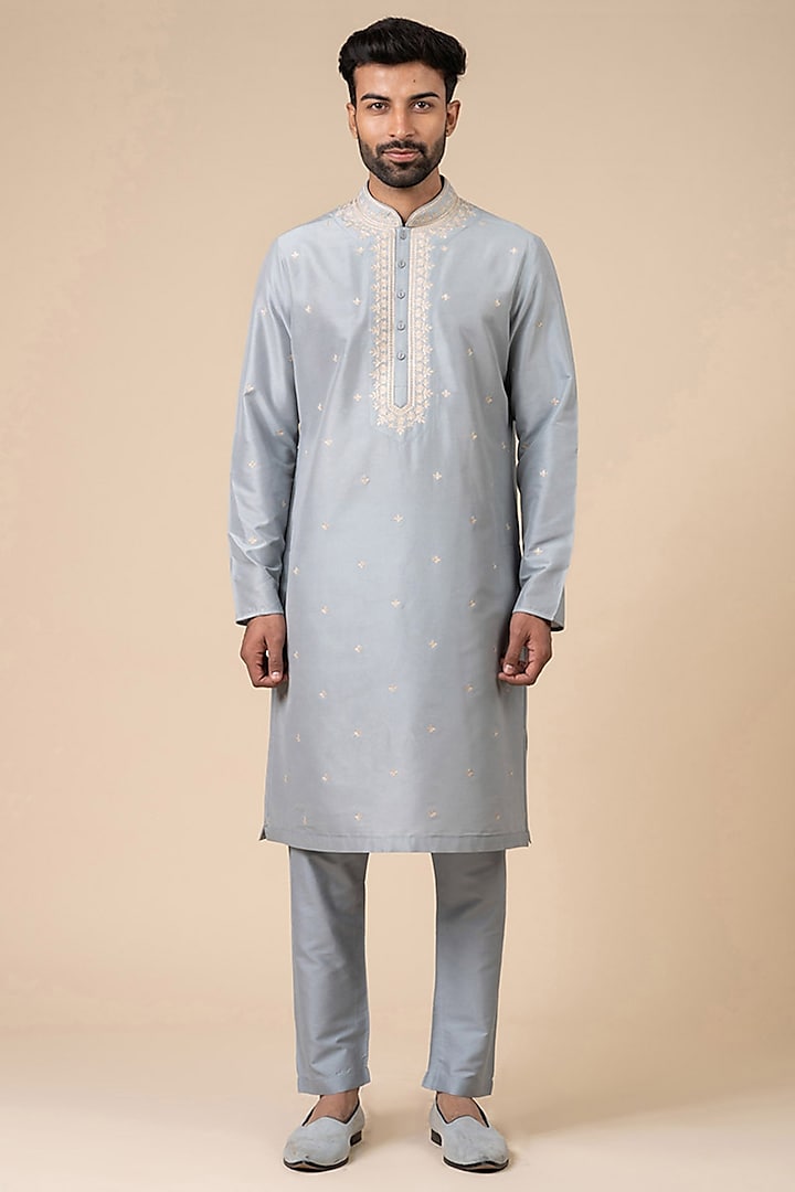 Light Blue Viscose Blend Aari Embroidered Kurta Set by TASVA at Pernia's Pop Up Shop