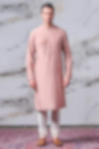 Pink Cotton Silk Resham Embroidered Kurta Set by TASVA