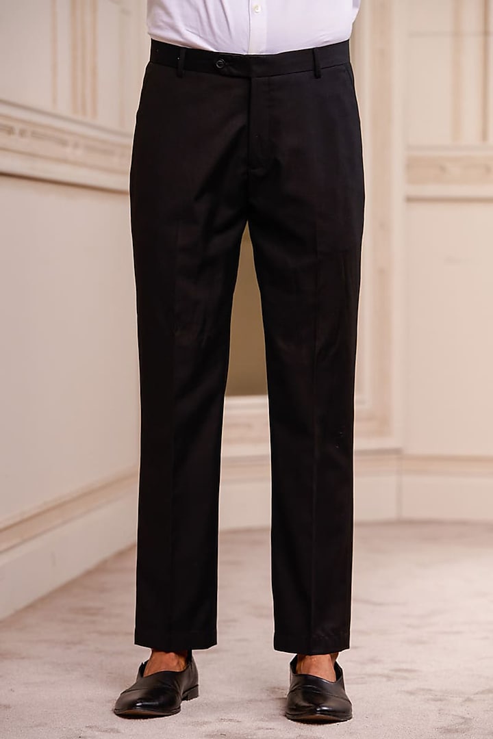 Black Polyester Blend Trousers by TASVA