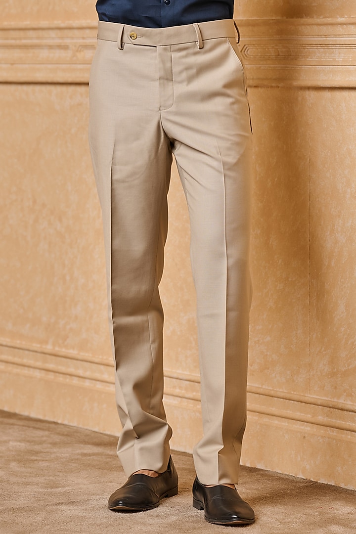 Beige Polyester Blend Trousers by TASVA