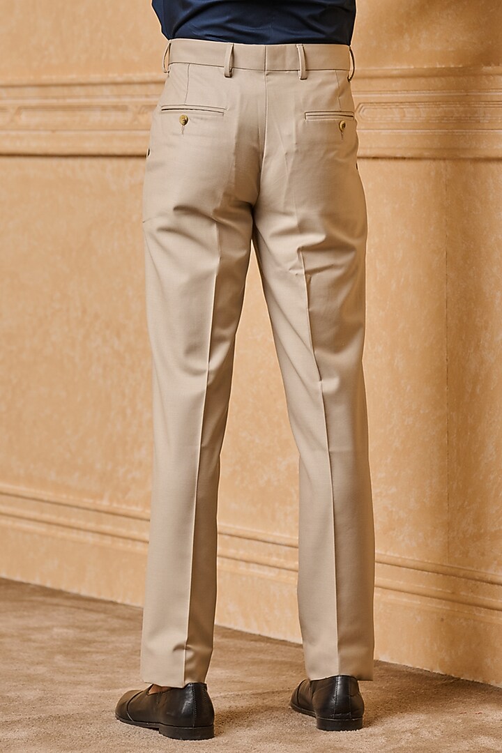 Beige Polyester Blend Trousers by TASVA at Pernia's Pop Up Shop