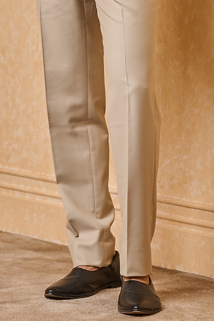 Beige Polyester Blend Trousers by TASVA at Pernia's Pop Up Shop