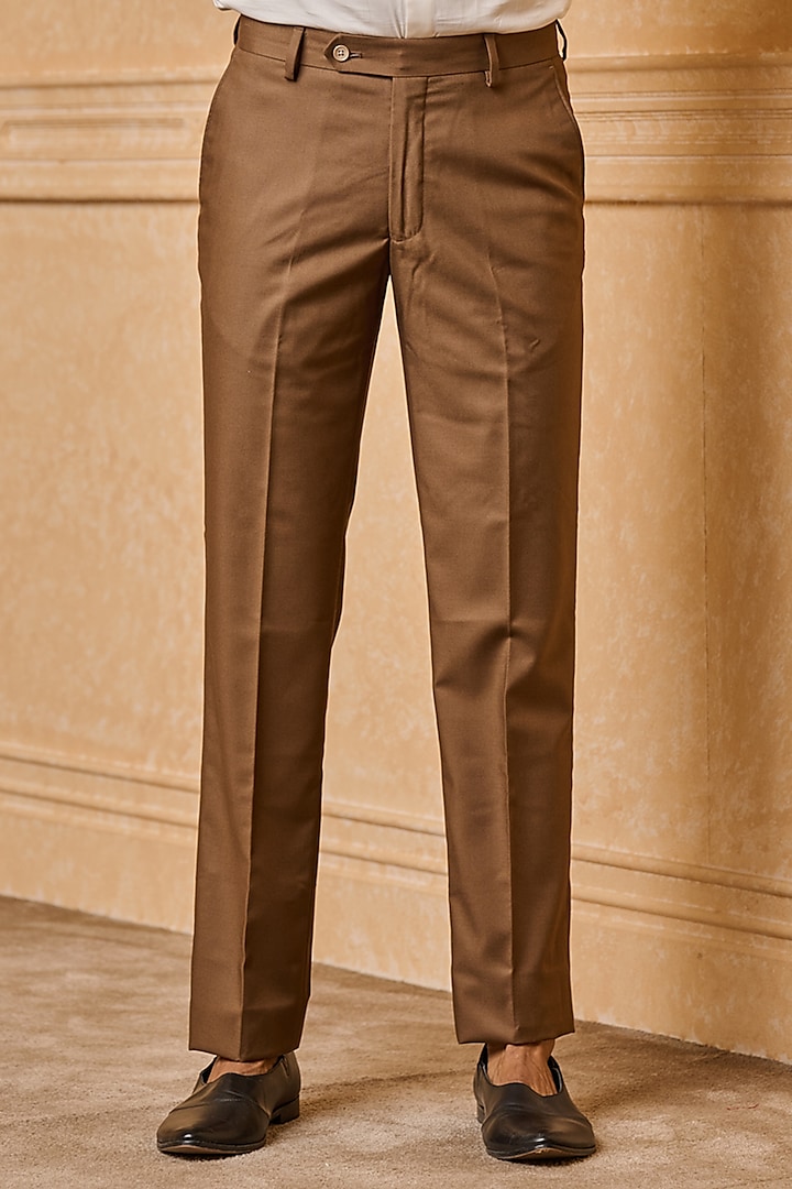 Brown Polyester Blend Trousers by TASVA