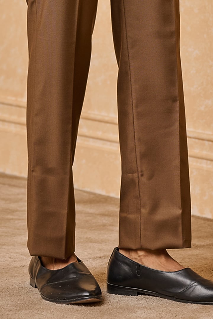 Brown Polyester Blend Trousers by TASVA at Pernia's Pop Up Shop