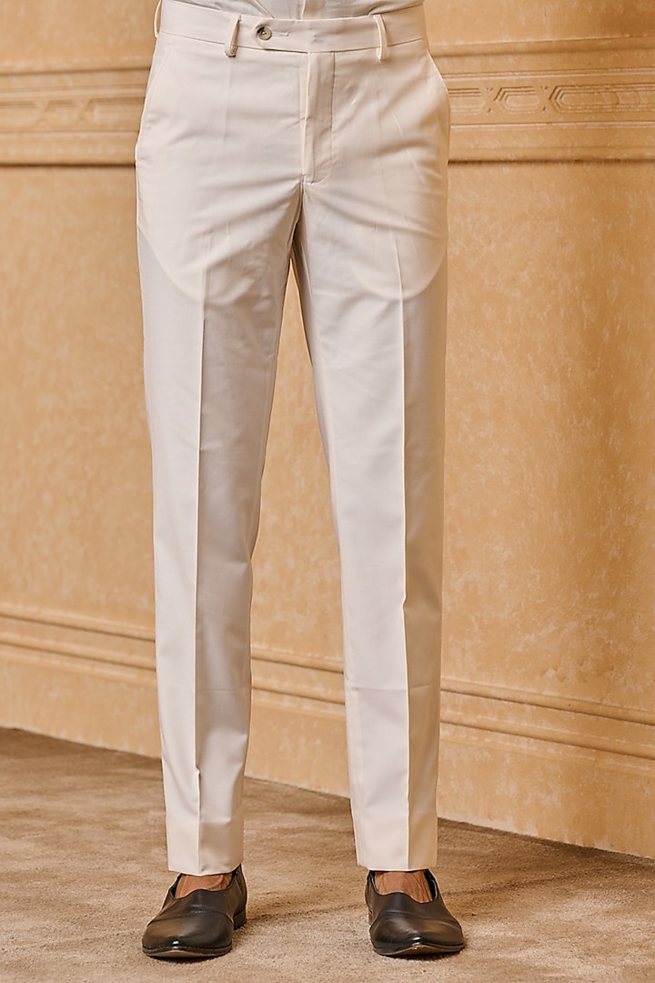 Ivory Polyester Blend Trousers by TASVA at Pernia's Pop Up Shop