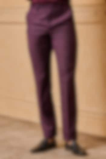 Wine Polyester Blend Trousers by TASVA