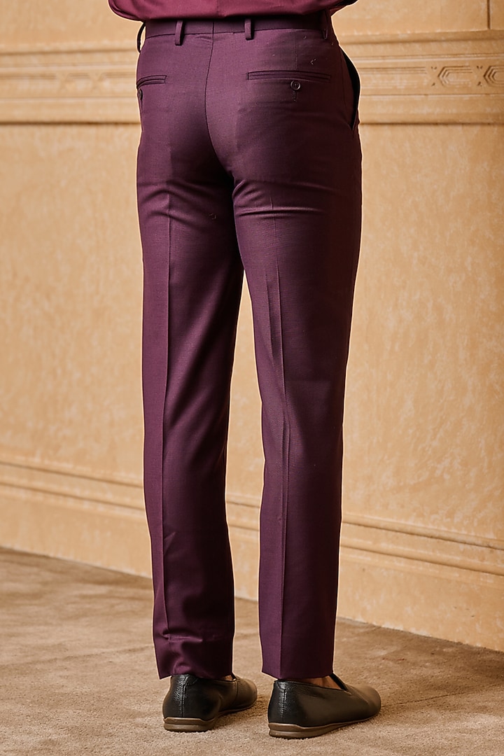 Wine Polyester Blend Trousers by TASVA at Pernia's Pop Up Shop