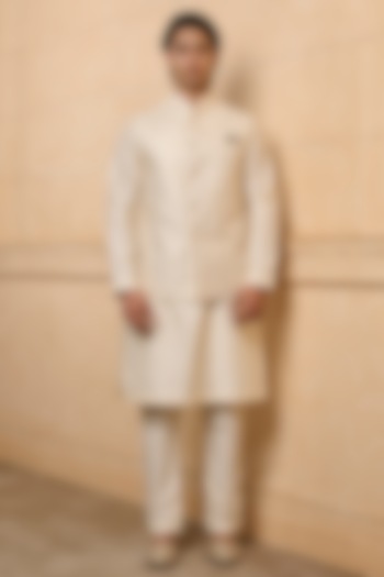 Ivory Viscose Embroidered Bundi Jacket Set by TASVA at Pernia's Pop Up Shop