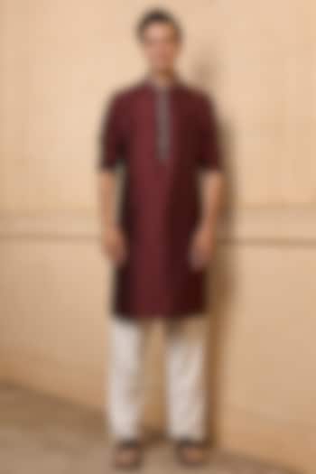 Maroon Silk Kurta Set by TASVA at Pernia's Pop Up Shop
