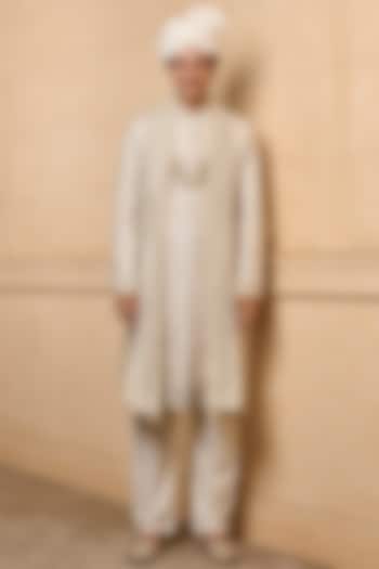 Multi-Colored Polyester Viscose Blend Embroidered Wedding Sherwani Set by TASVA at Pernia's Pop Up Shop