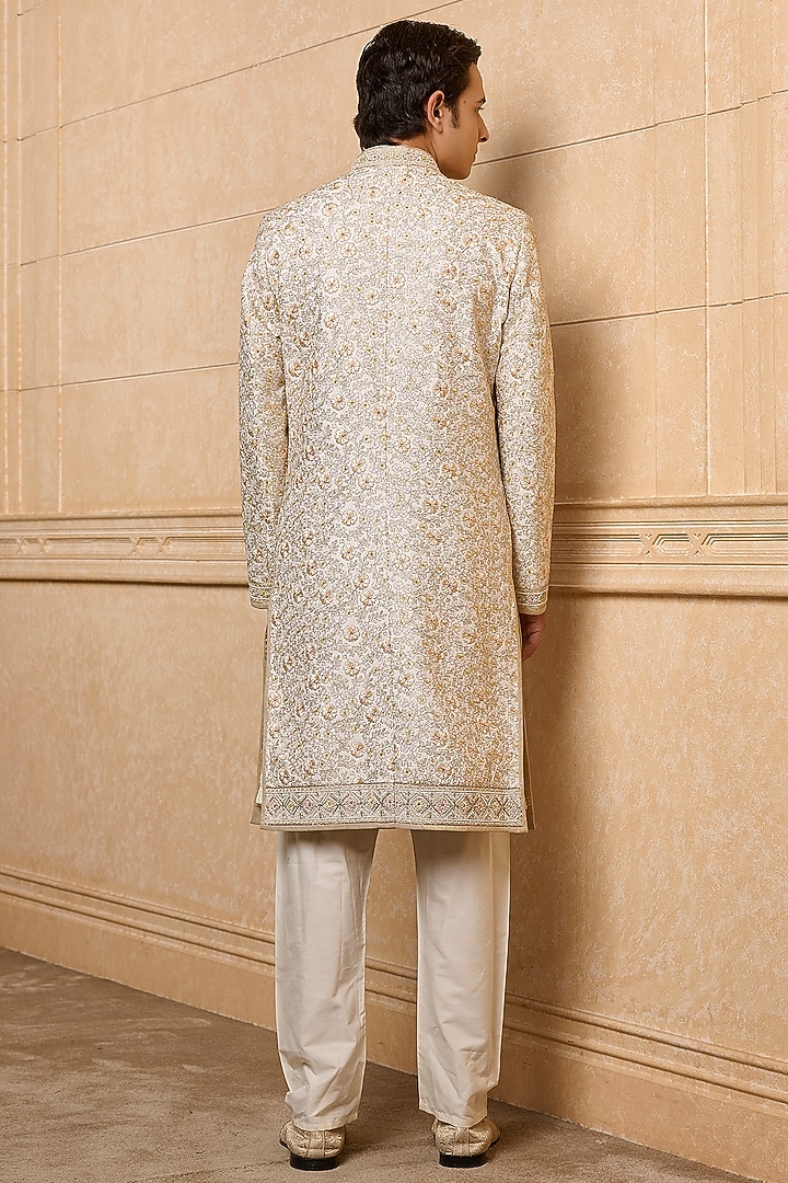 Multi-Colored Polyester Viscose Blend Embroidered Wedding Sherwani Set by TASVA at Pernia's Pop Up Shop