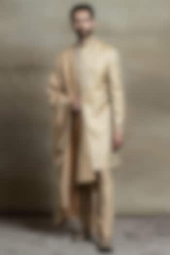 Gold Brocade Achkan Jacket Set by TASVA at Pernia's Pop Up Shop
