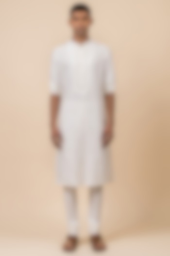 White Viscose Polyester Embroidered Kurta Set by TASVA at Pernia's Pop Up Shop