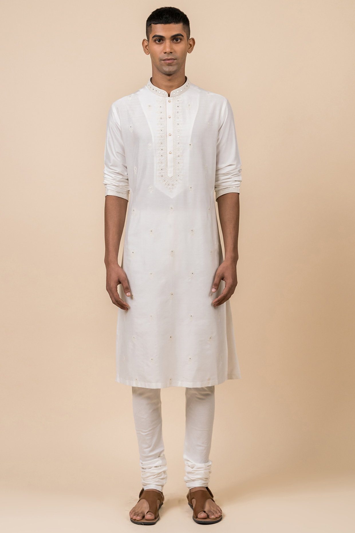 White Viscose Polyester Embroidered Kurta Set by TASVA at Pernia's Pop Up Shop