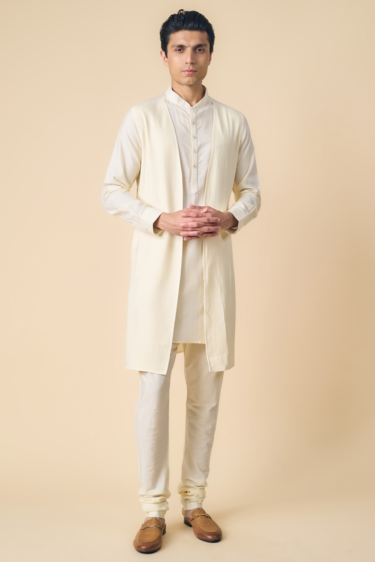 Ivory Viscose Polyester Layered Kurta Set by TASVA at Pernia's Pop Up Shop