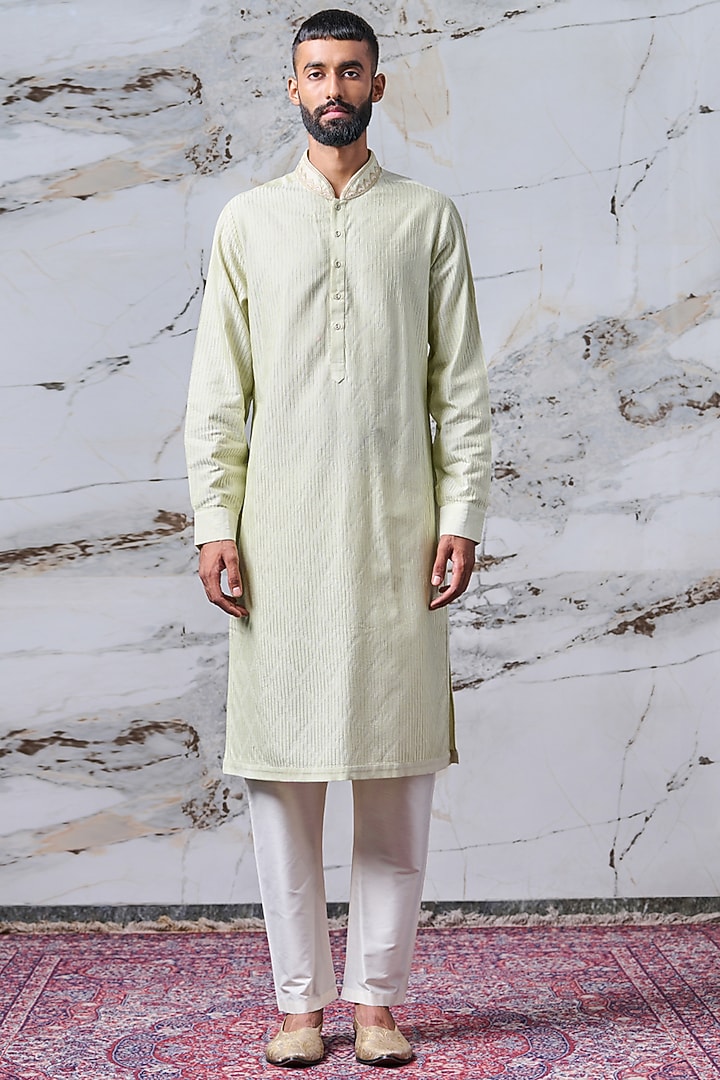 Light Green Cotton Kurta Set by TASVA at Pernia's Pop Up Shop