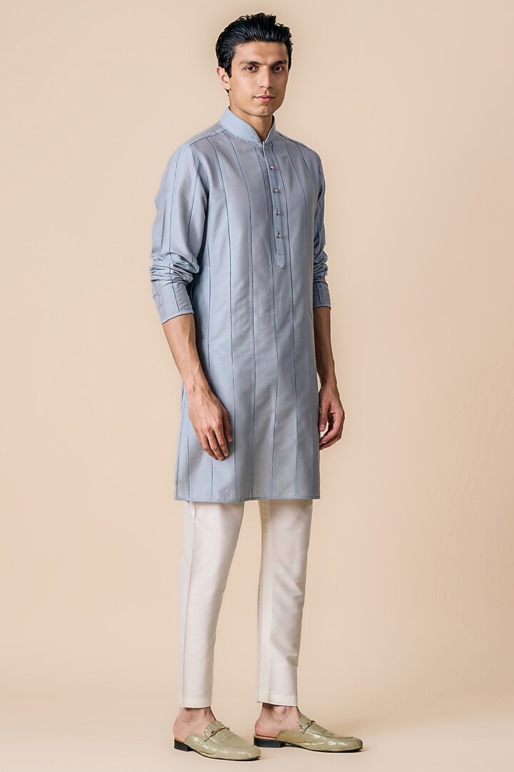 Light Blue Linen Cotton Kurta Set Design by TASVA at Pernia's Pop Up