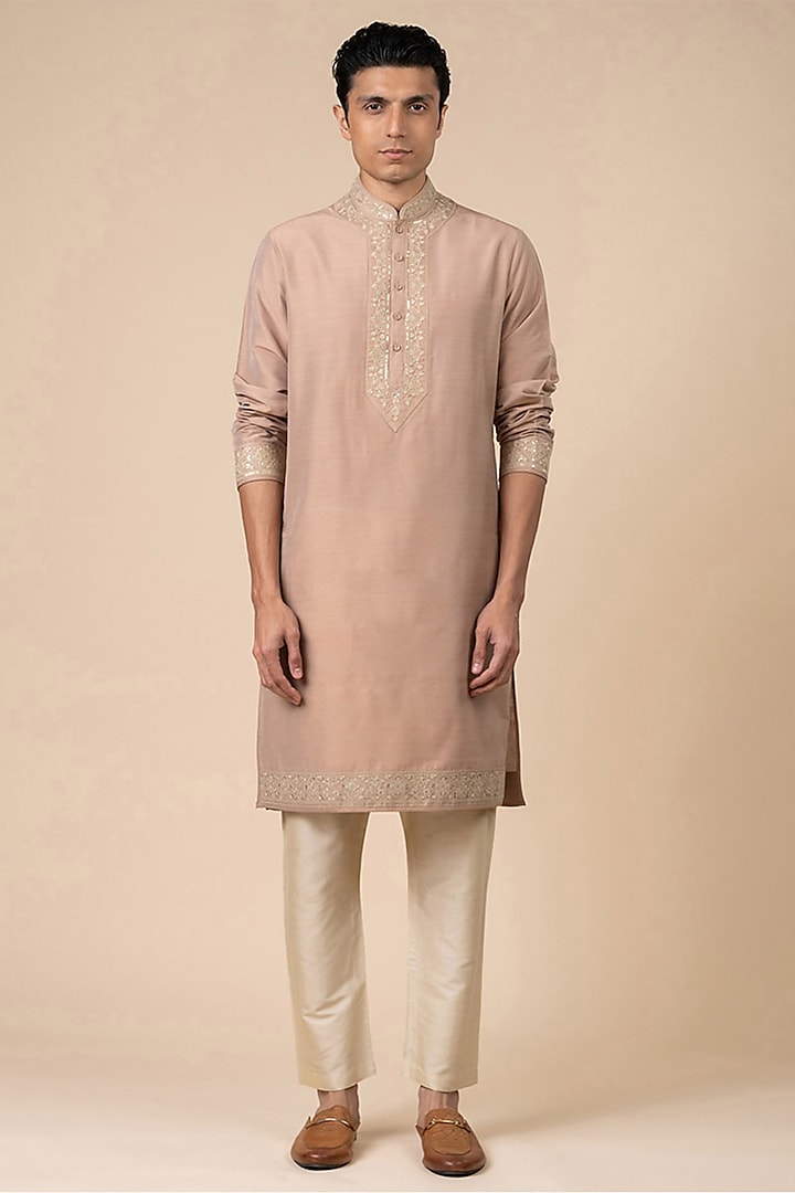 Pink Viscose Polyester Embroidered Kurta Set by TASVA at Pernia's Pop Up Shop