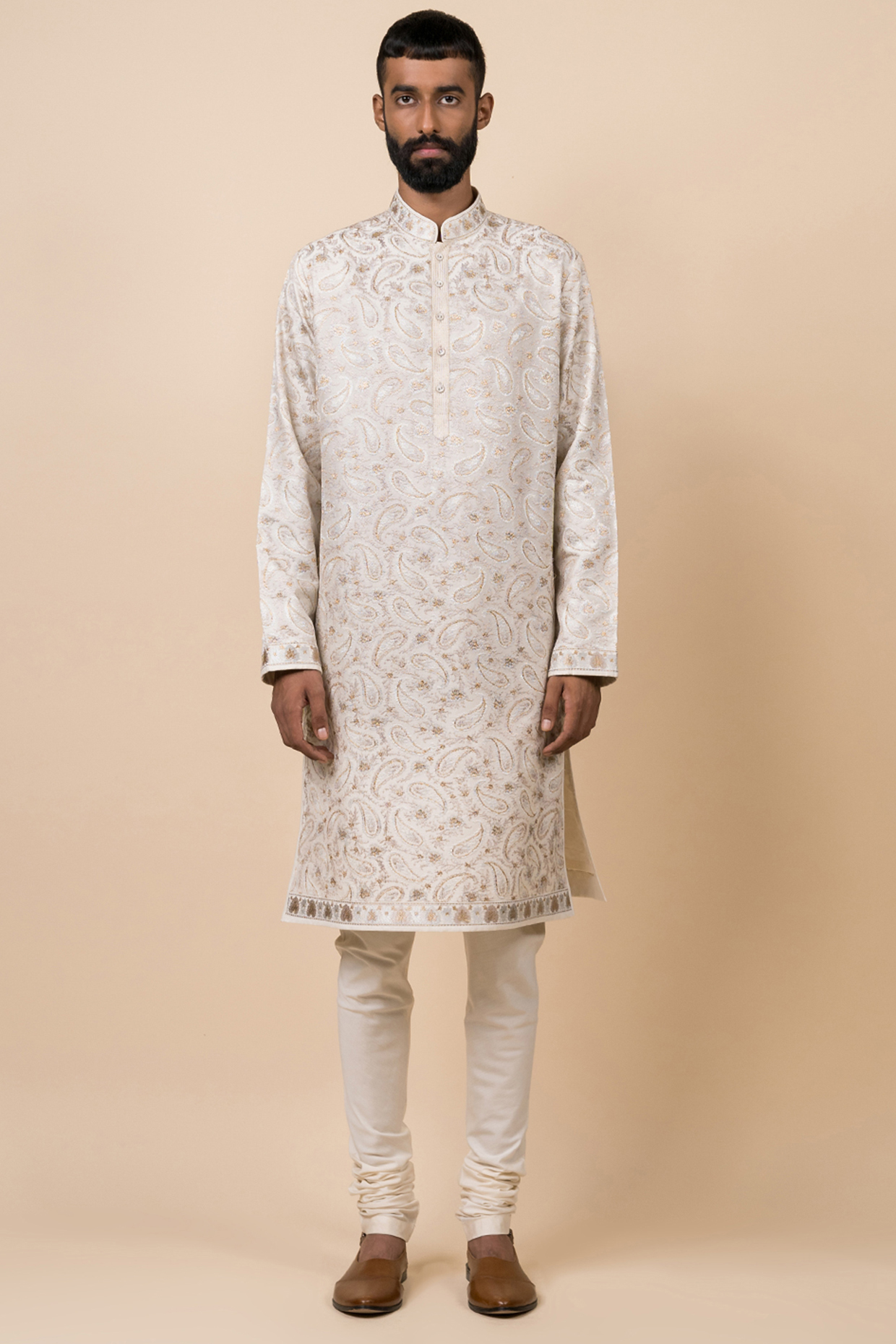 Ivory Viscose Polyester Blend Embroidered Kurta Set by TASVA at Pernia's Pop Up Shop