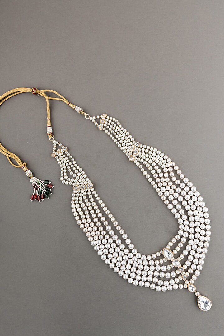 Ivory Beaded Layered Mala by TASVA at Pernia's Pop Up Shop