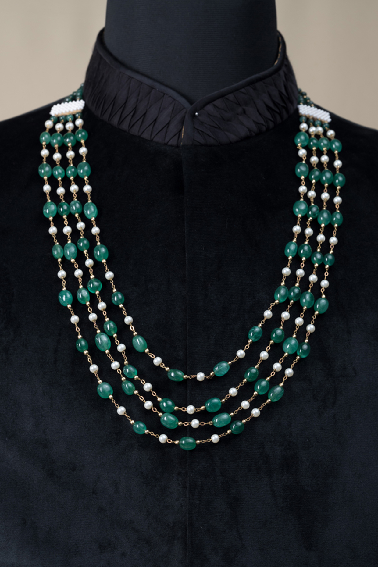 Dark Green Beaded Layered Mala by TASVA at Pernia's Pop Up Shop