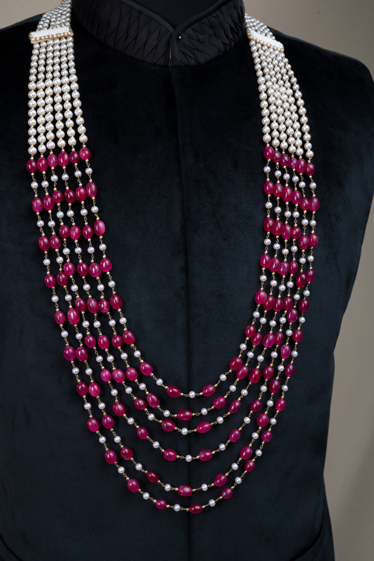 Maroon & White Beaded Layered Mala by TASVA at Pernia's Pop Up Shop