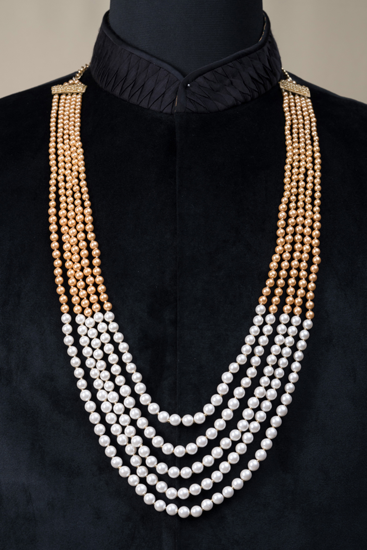 Gold & White Pearl Layered Mala by TASVA at Pernia's Pop Up Shop