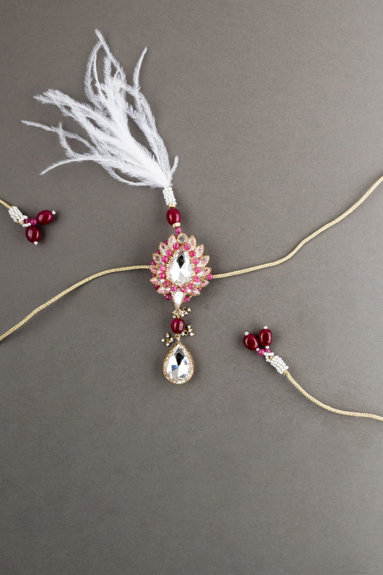 Red Semi-Precious Stone & Crystal Sarpech by TASVA at Pernia's Pop Up Shop