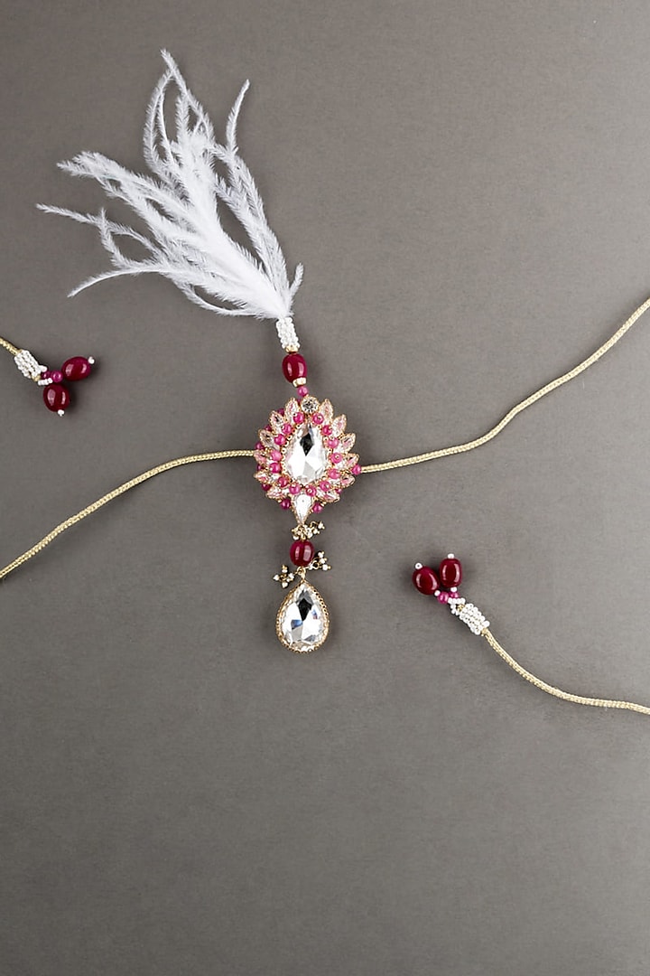 Red Semi-Precious Stone & Crystal Sarpech by TASVA at Pernia's Pop Up Shop